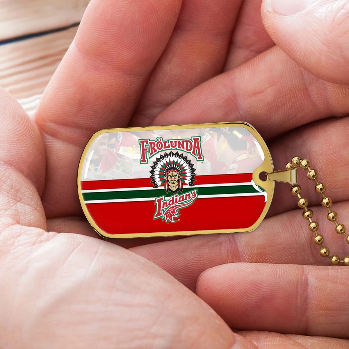 Hockey Dog Tag Necklace - HKD006 - Frolunda Indians - FHC Golden - Military Ball Chain