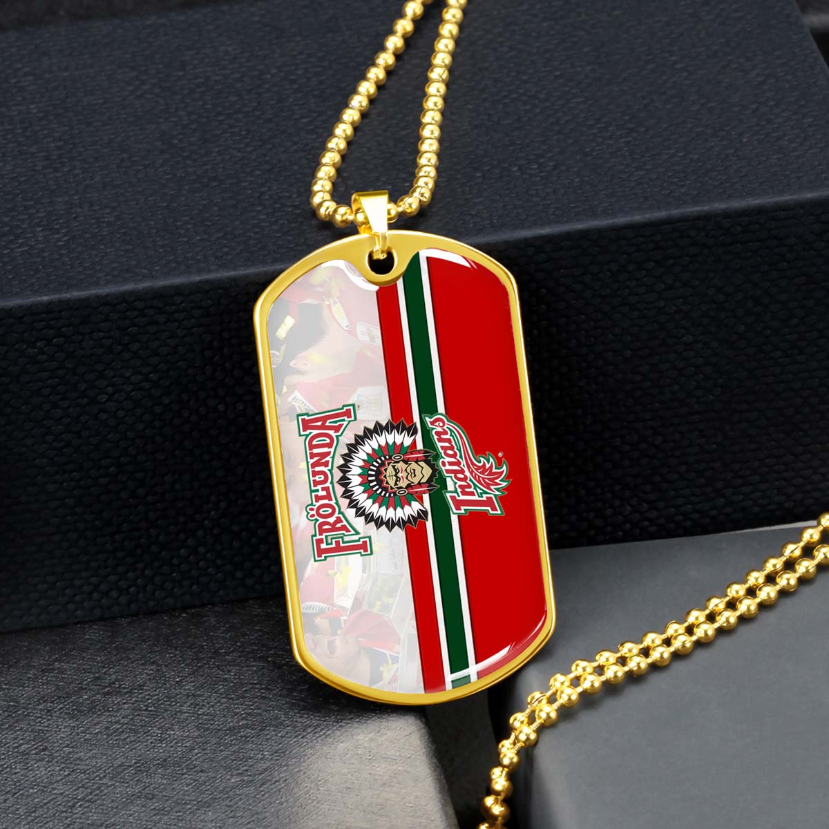 Hockey Dog Tag Necklace - HKD006 - Frolunda Indians - FHC Golden - Military Ball Chain