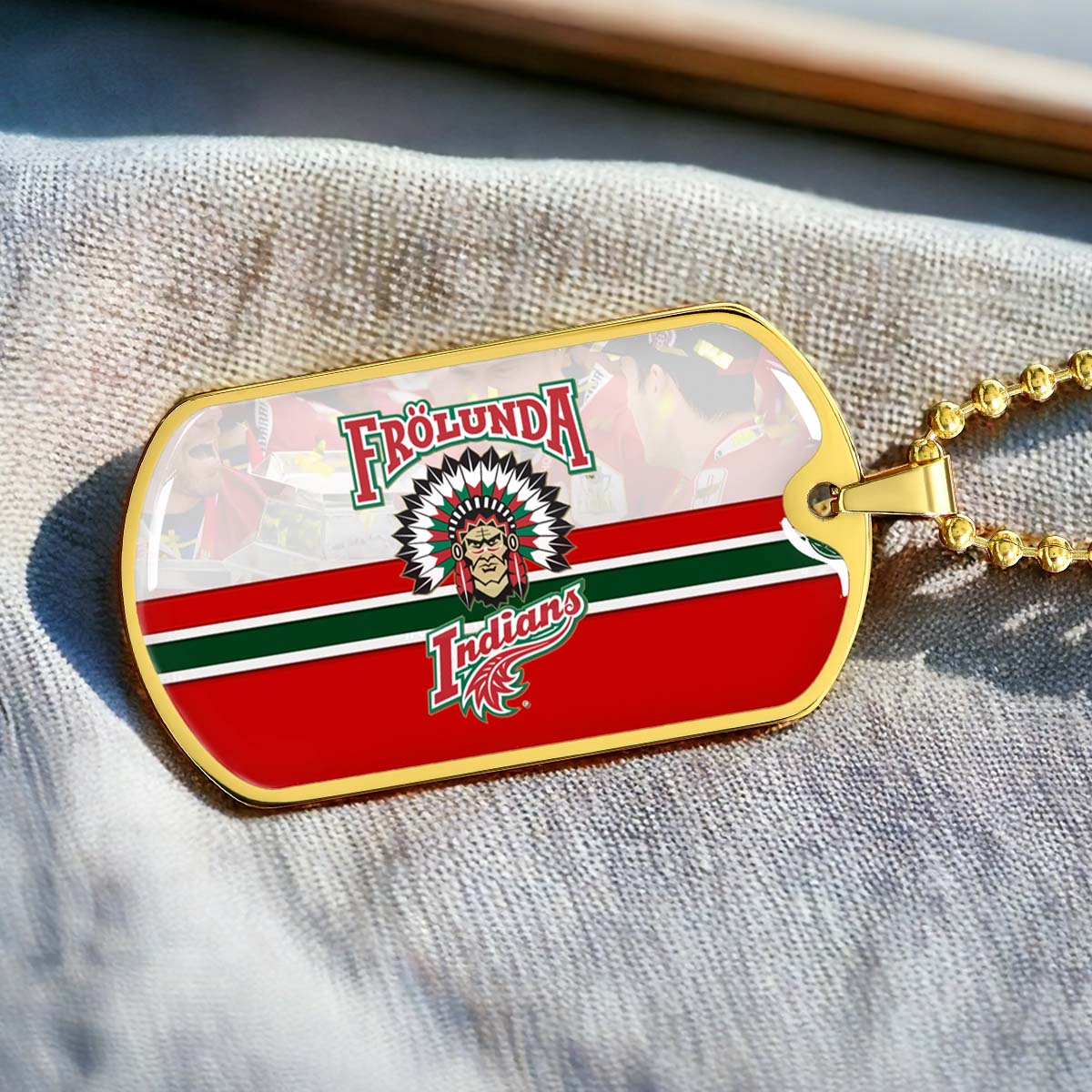 Hockey Dog Tag Necklace - HKD006 - Frolunda Indians - FHC Golden - Military Ball Chain