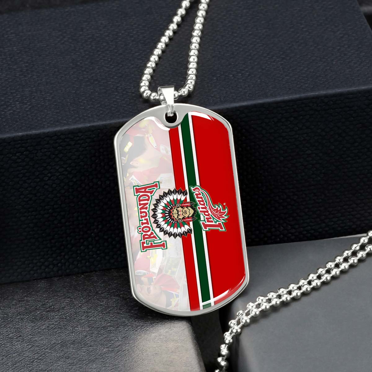Hockey Dog Tag Necklace - HKD006 - Frolunda Indians - FHC Golden - Military Ball Chain