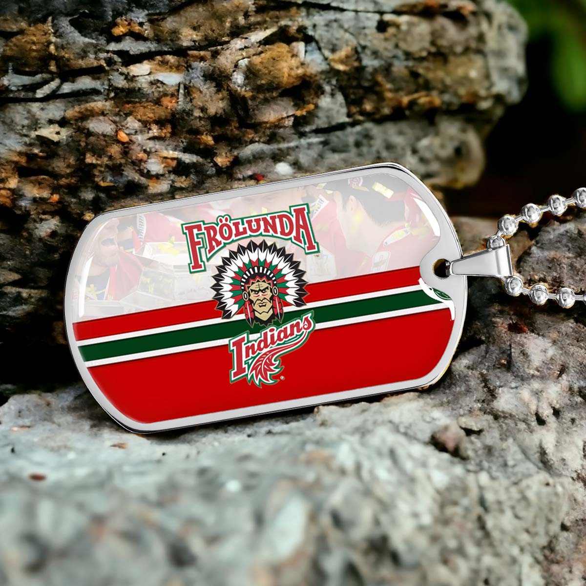 Hockey Dog Tag Necklace - HKD006 - Frolunda Indians - FHC Golden - Military Ball Chain