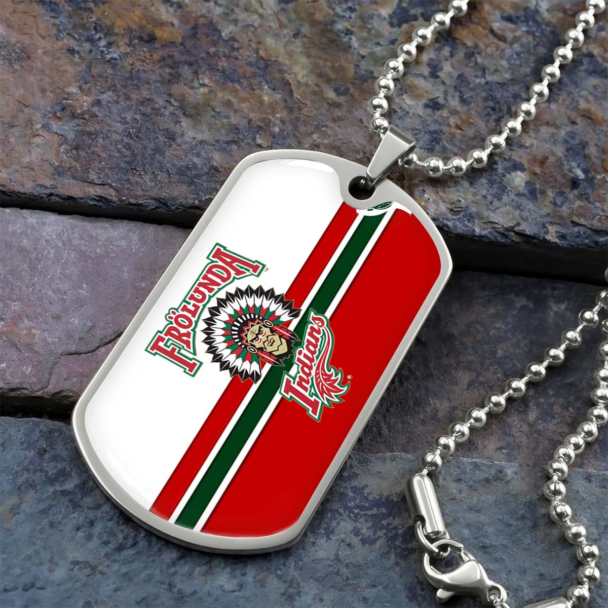 Hockey Dog Tag Necklace - HKD007 - Frolunda Indians - FHC Golden - Military Ball Chain