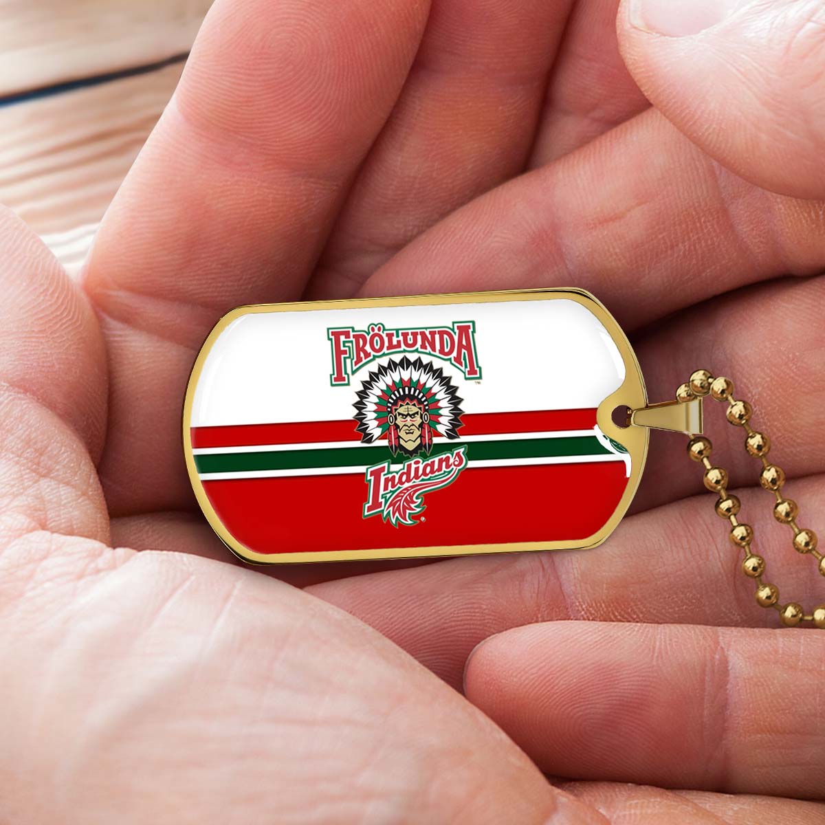 Hockey Dog Tag Necklace - HKD007 - Frolunda Indians - FHC Golden - Military Ball Chain