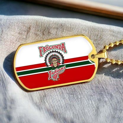 Hockey Dog Tag Necklace - HKD007 - Frolunda Indians - FHC Golden - Military Ball Chain