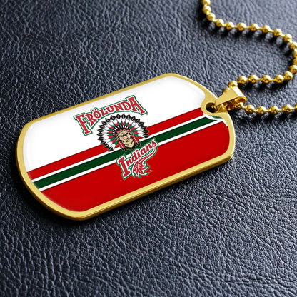 Hockey Dog Tag Necklace - HKD007 - Frolunda Indians - FHC Golden - Military Ball Chain