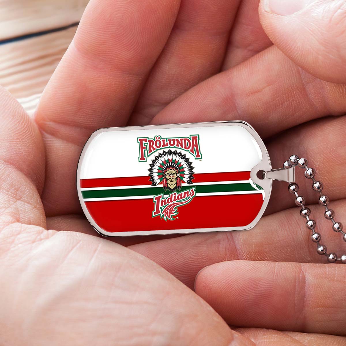 Hockey Dog Tag Necklace - HKD007 - Frolunda Indians - FHC Golden - Military Ball Chain