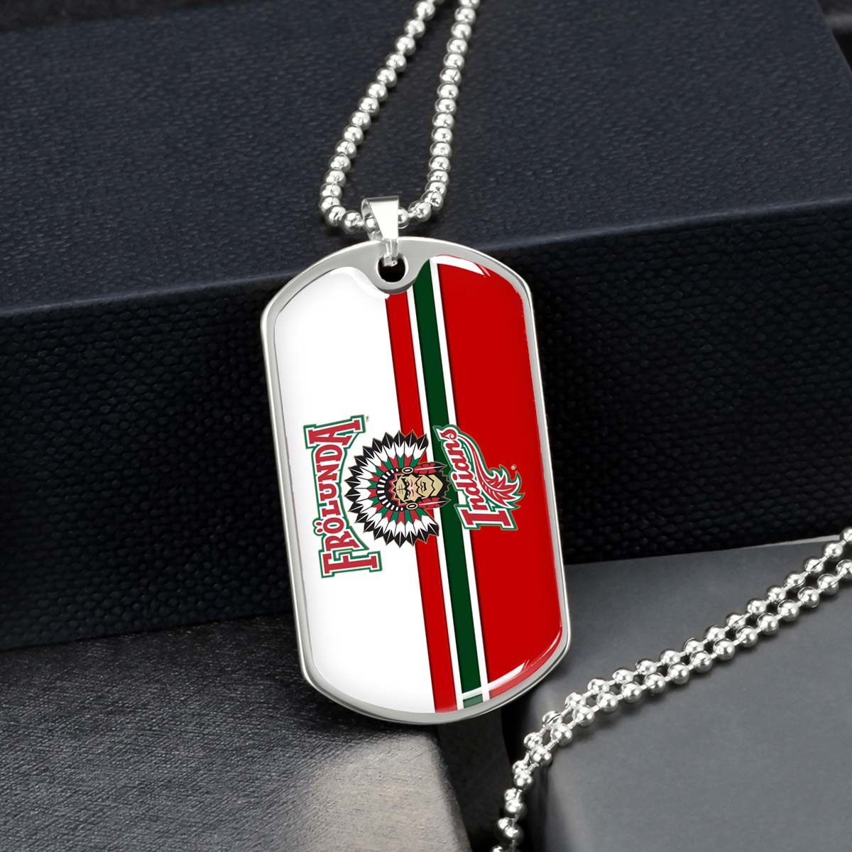 Hockey Dog Tag Necklace - HKD007 - Frolunda Indians - FHC Golden - Military Ball Chain