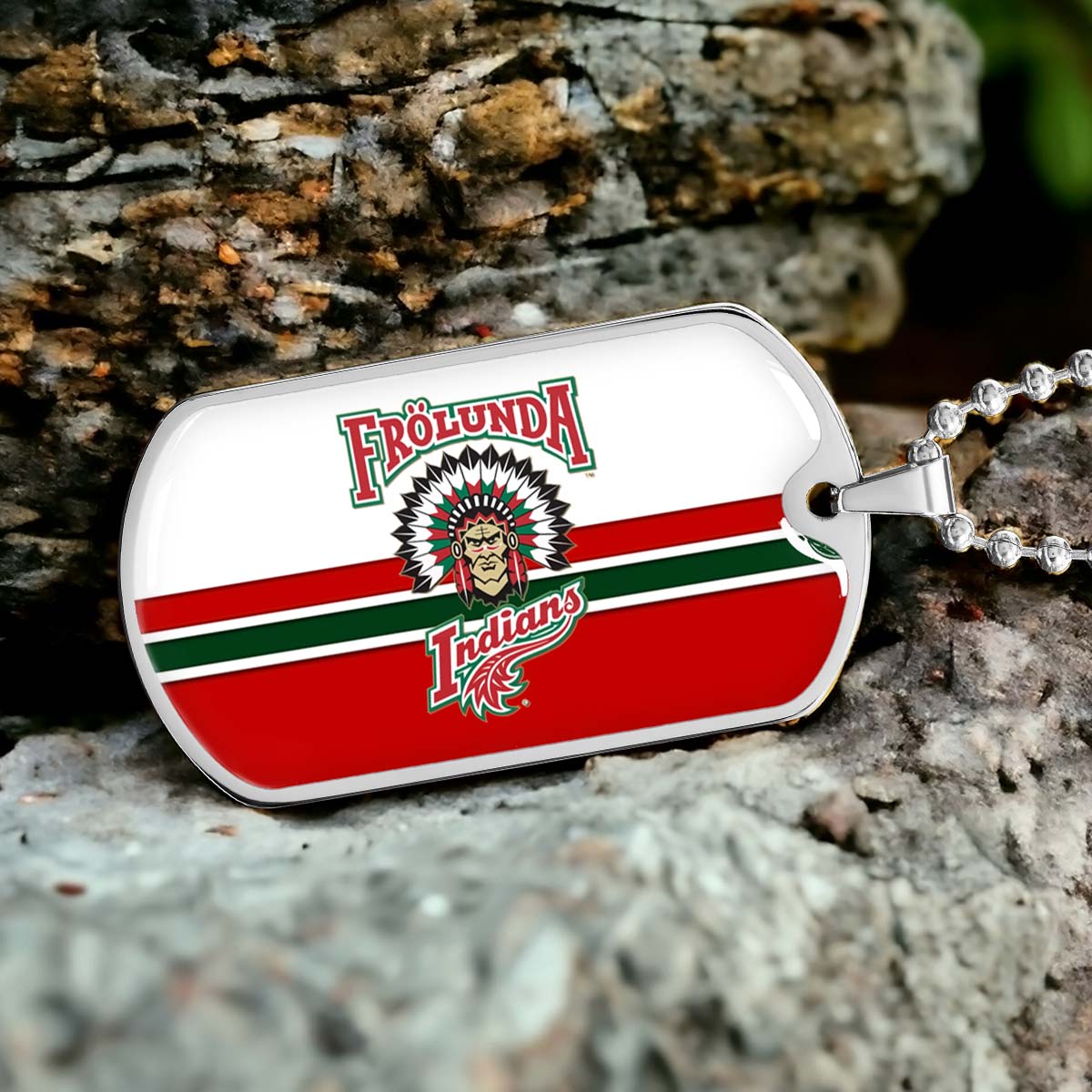 Hockey Dog Tag Necklace - HKD007 - Frolunda Indians - FHC Golden - Military Ball Chain