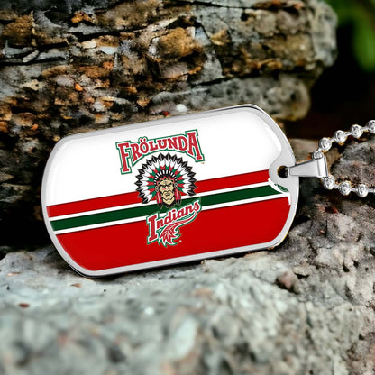 Hockey Dog Tag Necklace - HKD007 - Frolunda Indians - FHC Golden - Military Ball Chain