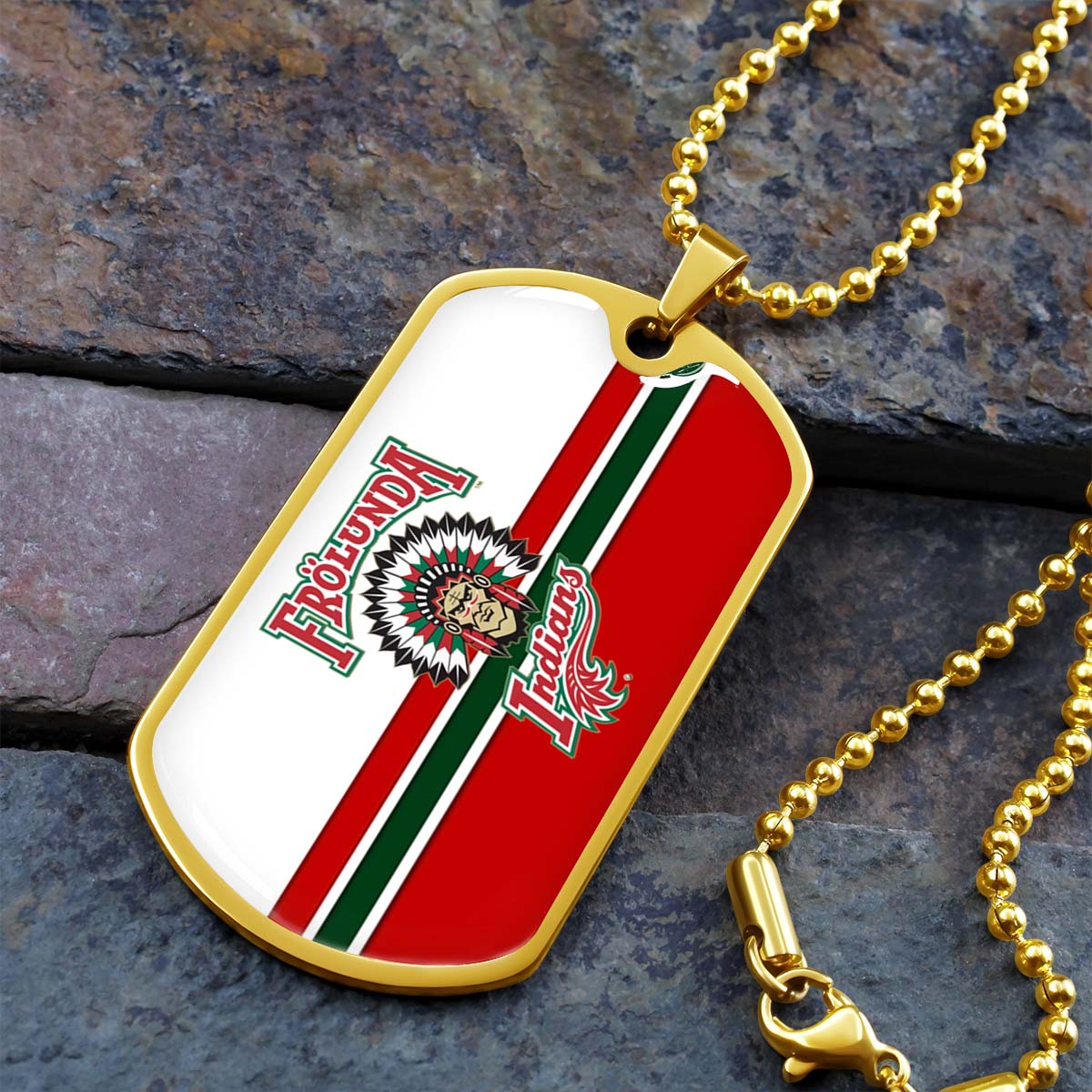 Hockey Dog Tag Necklace - HKD007 - Frolunda Indians - FHC Golden - Military Ball Chain
