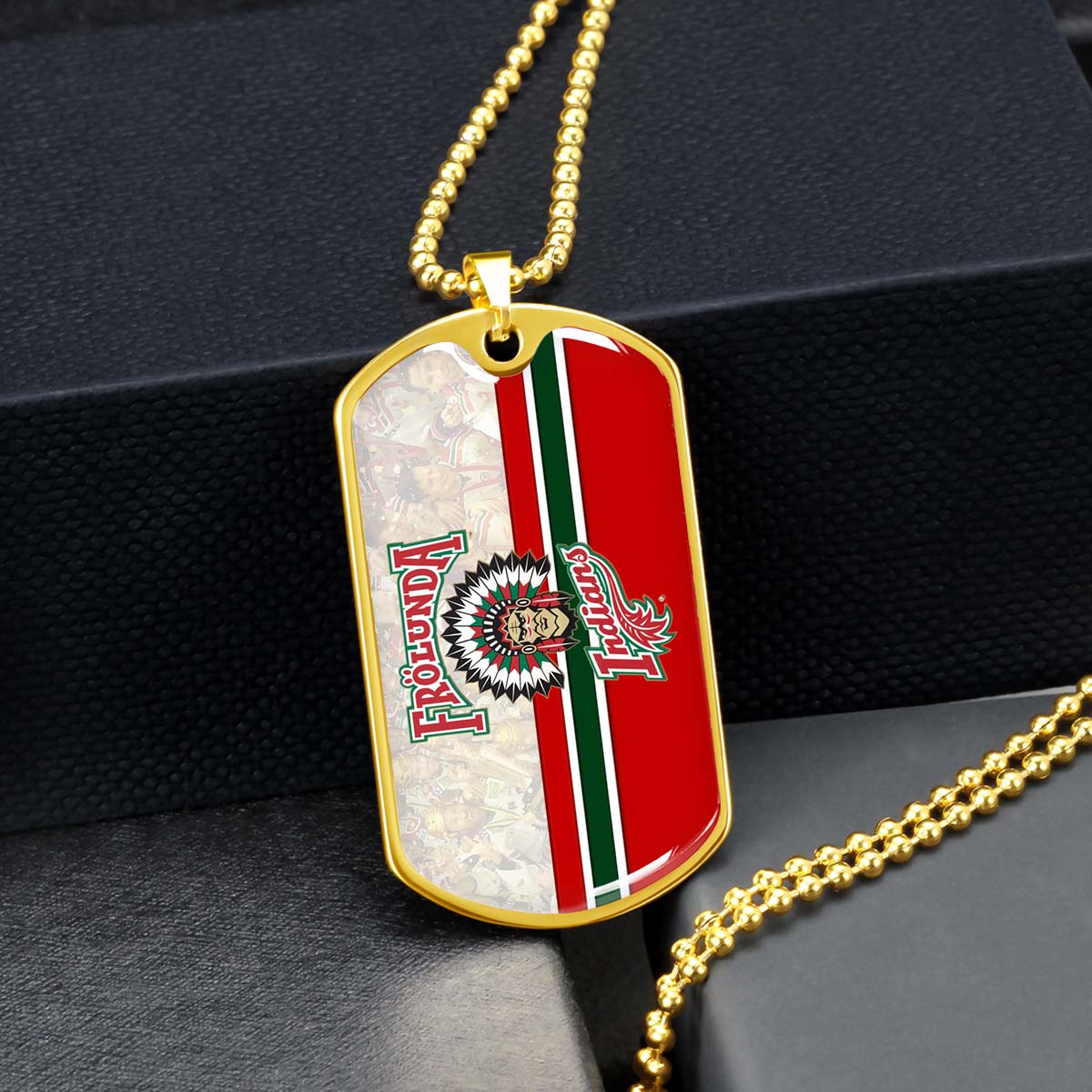 Hockey Dog Tag Necklace - HKD008 - Frolunda Indians - FHC Golden - Military Ball Chain