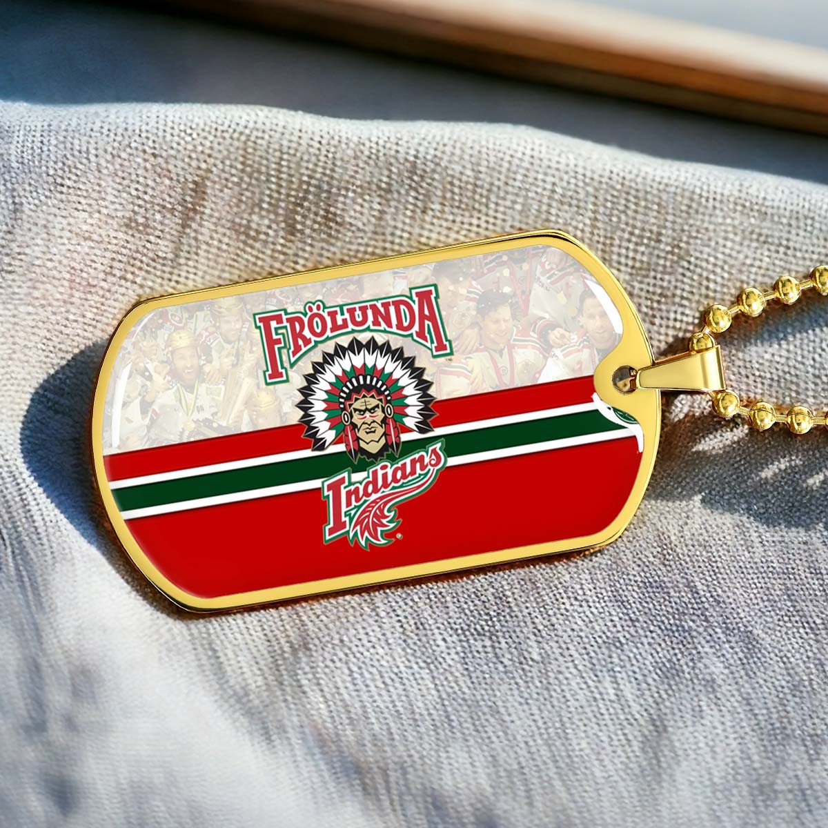Hockey Dog Tag Necklace - HKD008 - Frolunda Indians - FHC Golden - Military Ball Chain