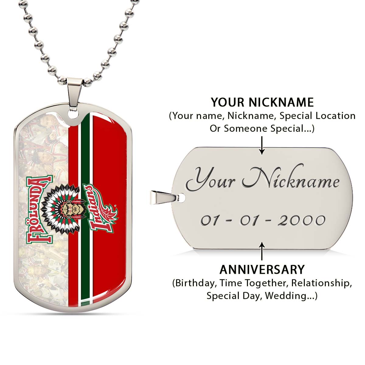 Hockey Dog Tag Necklace - HKD008 - Frolunda Indians - FHC Golden - Military Ball Chain