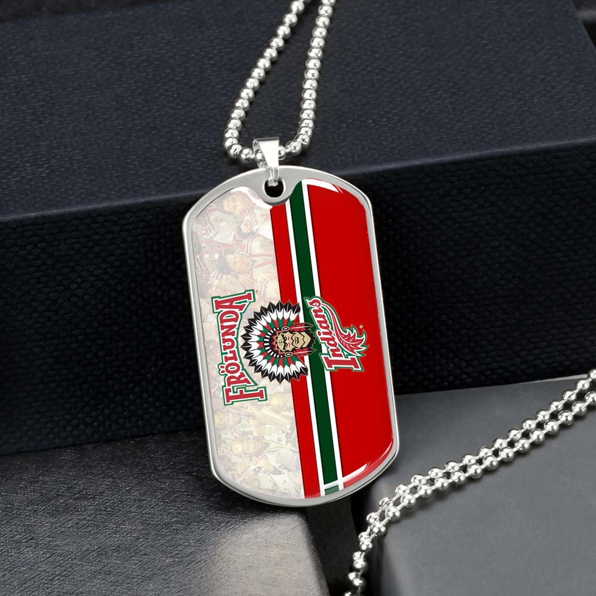 Hockey Dog Tag Necklace - HKD008 - Frolunda Indians - FHC Golden - Military Ball Chain