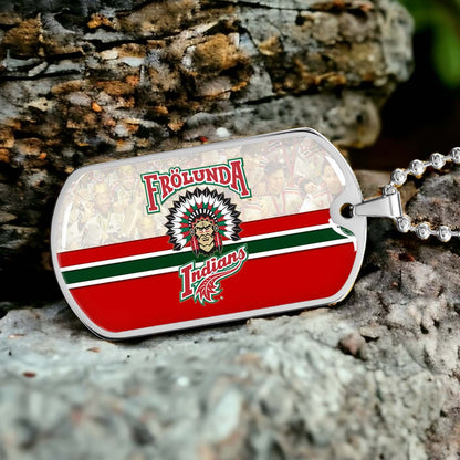 Hockey Dog Tag Necklace - HKD008 - Frolunda Indians - FHC Golden - Military Ball Chain