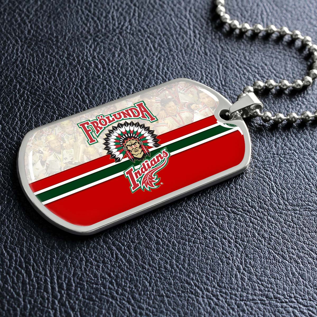 Hockey Dog Tag Necklace - HKD008 - Frolunda Indians - FHC Golden - Military Ball Chain