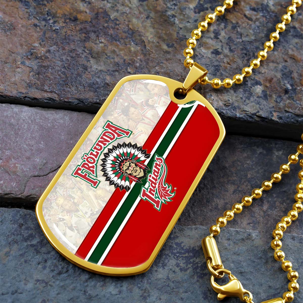 Hockey Dog Tag Necklace - HKD008 - Frolunda Indians - FHC Golden - Military Ball Chain