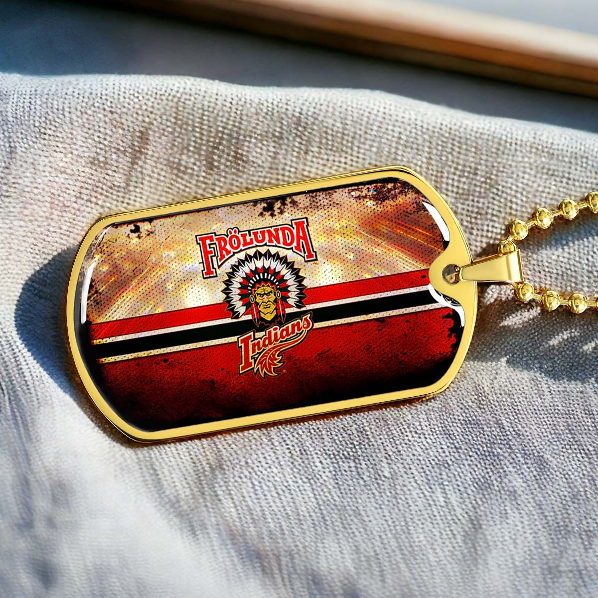 Hockey Dog Tag Necklace - HKD009 - Frolunda Indians - FHC Golden - Military Ball Chain