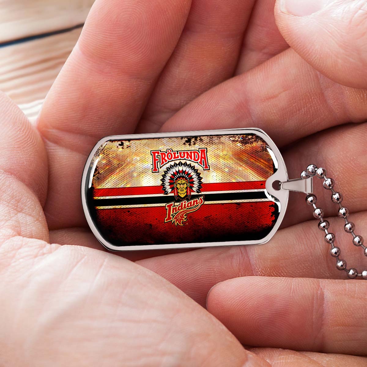 Hockey Dog Tag Necklace - HKD009 - Frolunda Indians - FHC Golden - Military Ball Chain