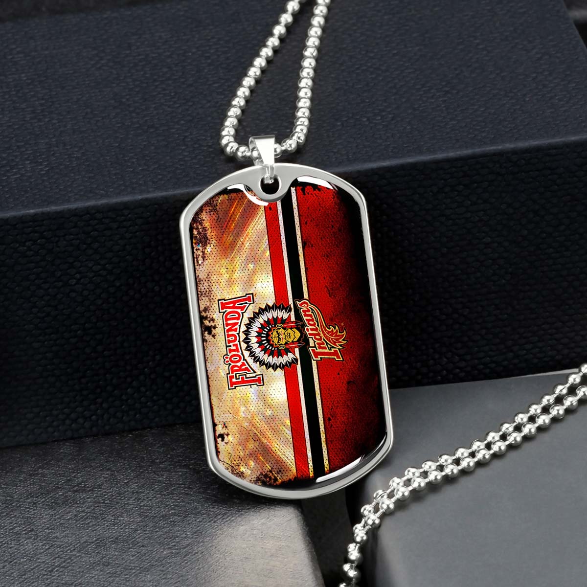 Hockey Dog Tag Necklace - HKD009 - Frolunda Indians - FHC Golden - Military Ball Chain