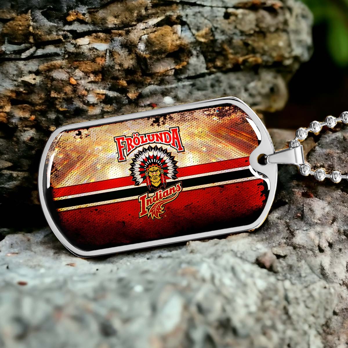 Hockey Dog Tag Necklace - HKD009 - Frolunda Indians - FHC Golden - Military Ball Chain