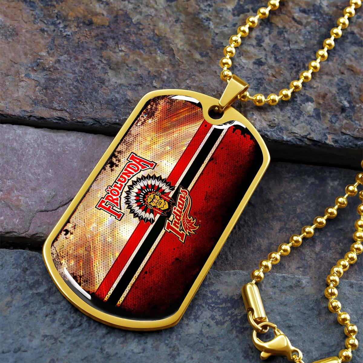 Hockey Dog Tag Necklace - HKD009 - Frolunda Indians - FHC Golden - Military Ball Chain