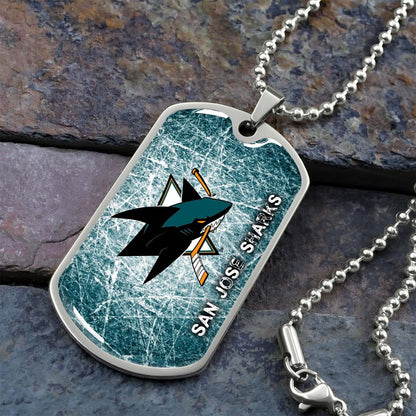 Hockey Dog Tag Necklace - HKD010 - San Jose Sharks - Fierce Hockey Spirit on Ice - Military Ball Chain
