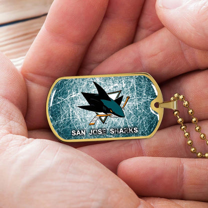 Hockey Dog Tag Necklace - HKD010 - San Jose Sharks - Fierce Hockey Spirit on Ice - Military Ball Chain