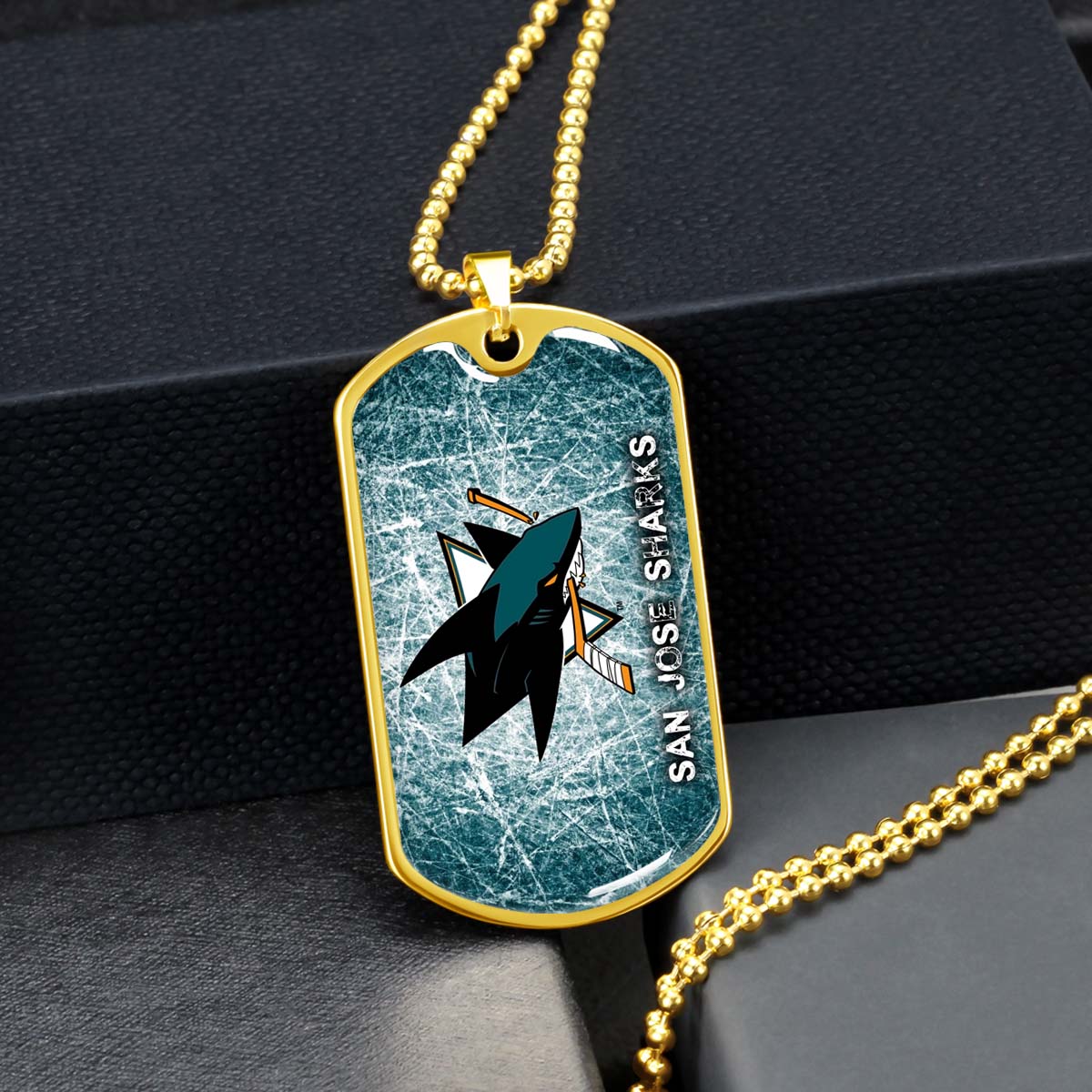 Hockey Dog Tag Necklace - HKD010 - San Jose Sharks - Fierce Hockey Spirit on Ice - Military Ball Chain