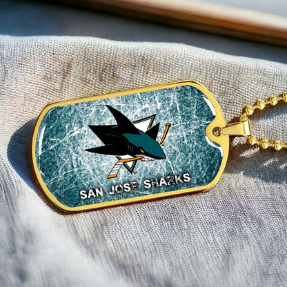 Hockey Dog Tag Necklace - HKD010 - San Jose Sharks - Fierce Hockey Spirit on Ice - Military Ball Chain