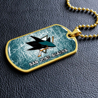 Hockey Dog Tag Necklace - HKD010 - San Jose Sharks - Fierce Hockey Spirit on Ice - Military Ball Chain