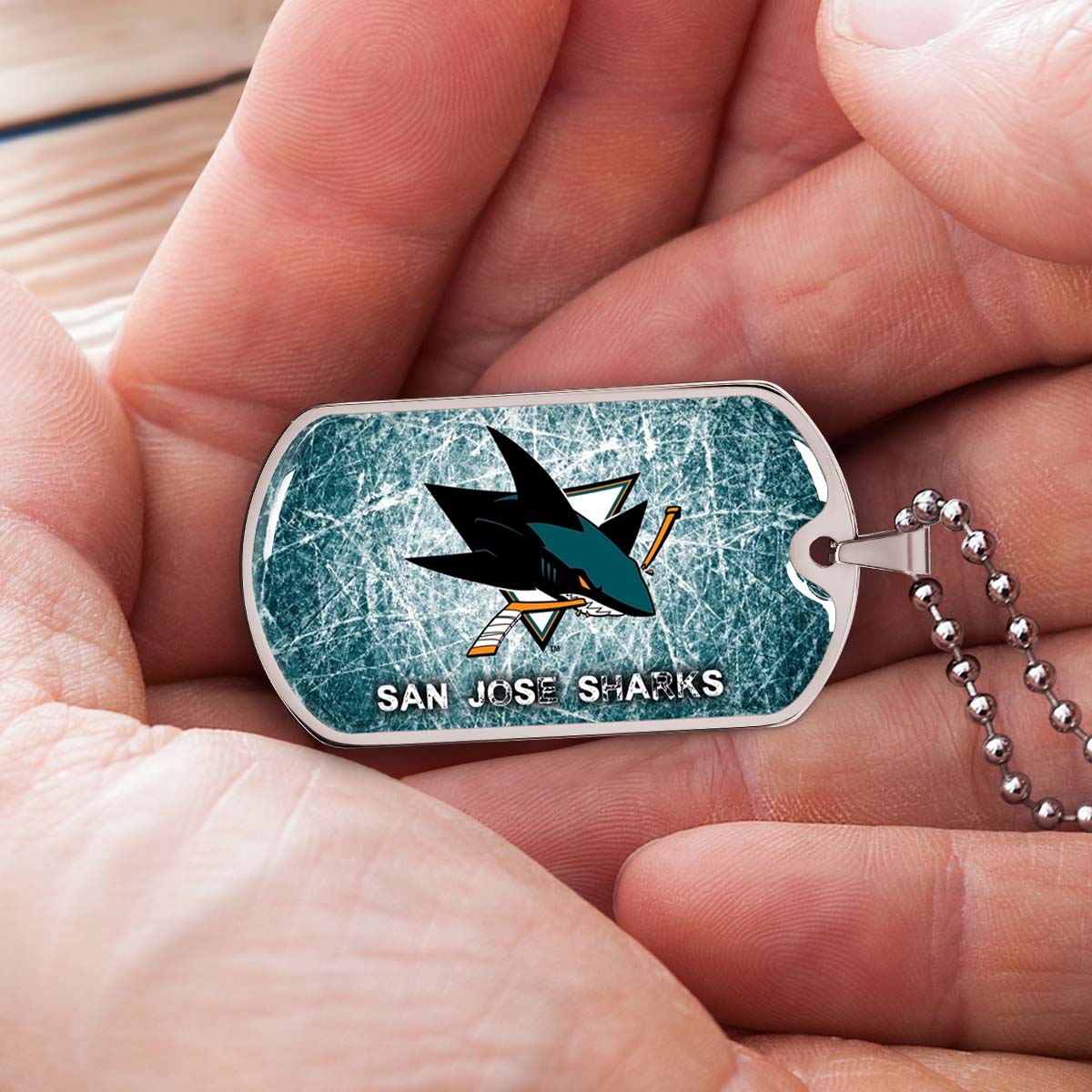 Hockey Dog Tag Necklace - HKD010 - San Jose Sharks - Fierce Hockey Spirit on Ice - Military Ball Chain