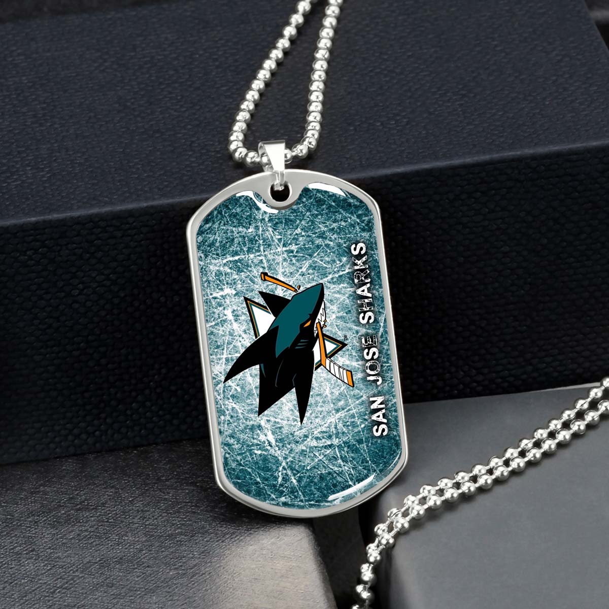 Hockey Dog Tag Necklace - HKD010 - San Jose Sharks - Fierce Hockey Spirit on Ice - Military Ball Chain