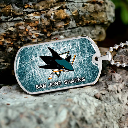 Hockey Dog Tag Necklace - HKD010 - San Jose Sharks - Fierce Hockey Spirit on Ice - Military Ball Chain