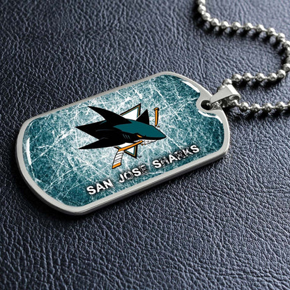 Hockey Dog Tag Necklace - HKD010 - San Jose Sharks - Fierce Hockey Spirit on Ice - Military Ball Chain