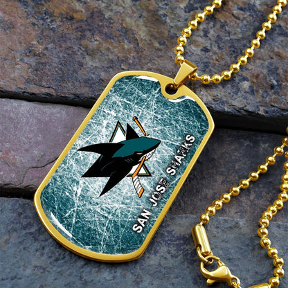 Hockey Dog Tag Necklace - HKD010 - San Jose Sharks - Fierce Hockey Spirit on Ice - Military Ball Chain