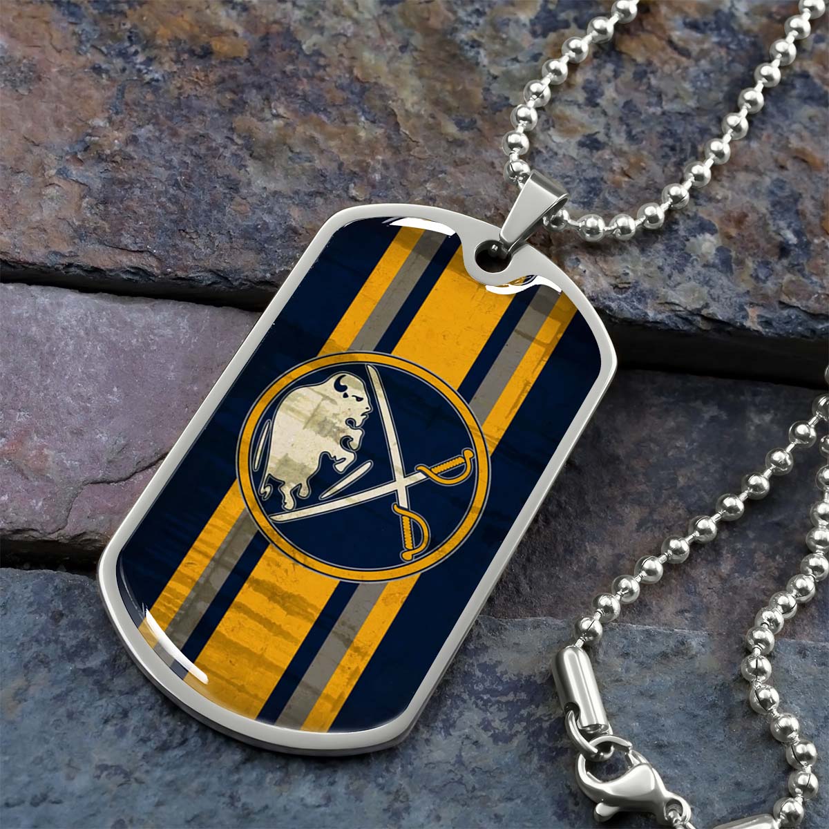 Hockey Dog Tag Necklace - HKD012 - Buffalo Sabres - Military Ball Chain