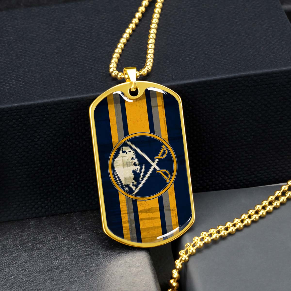 Hockey Dog Tag Necklace - HKD012 - Buffalo Sabres - Military Ball Chain