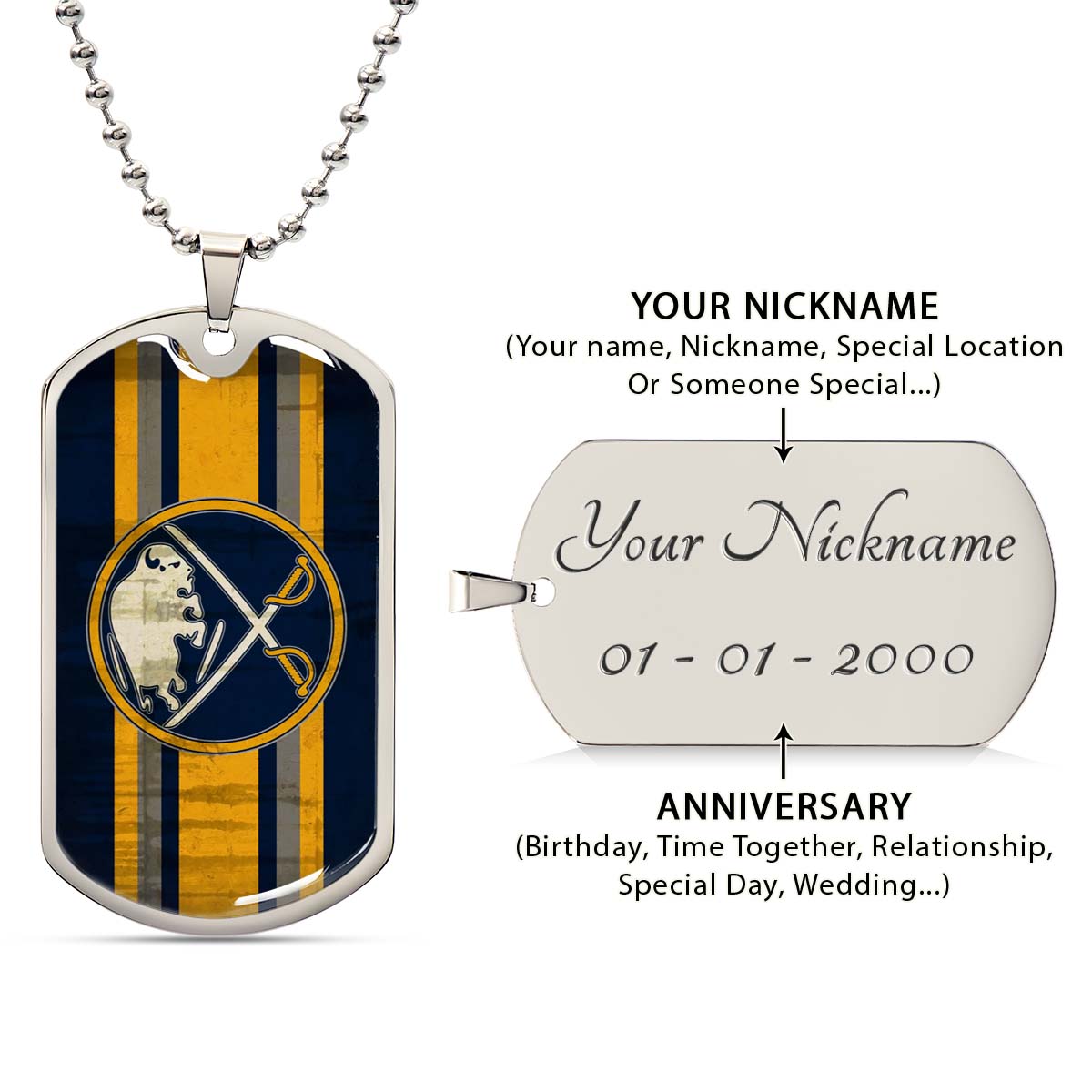 Hockey Dog Tag Necklace - HKD012 - Buffalo Sabres - Military Ball Chain