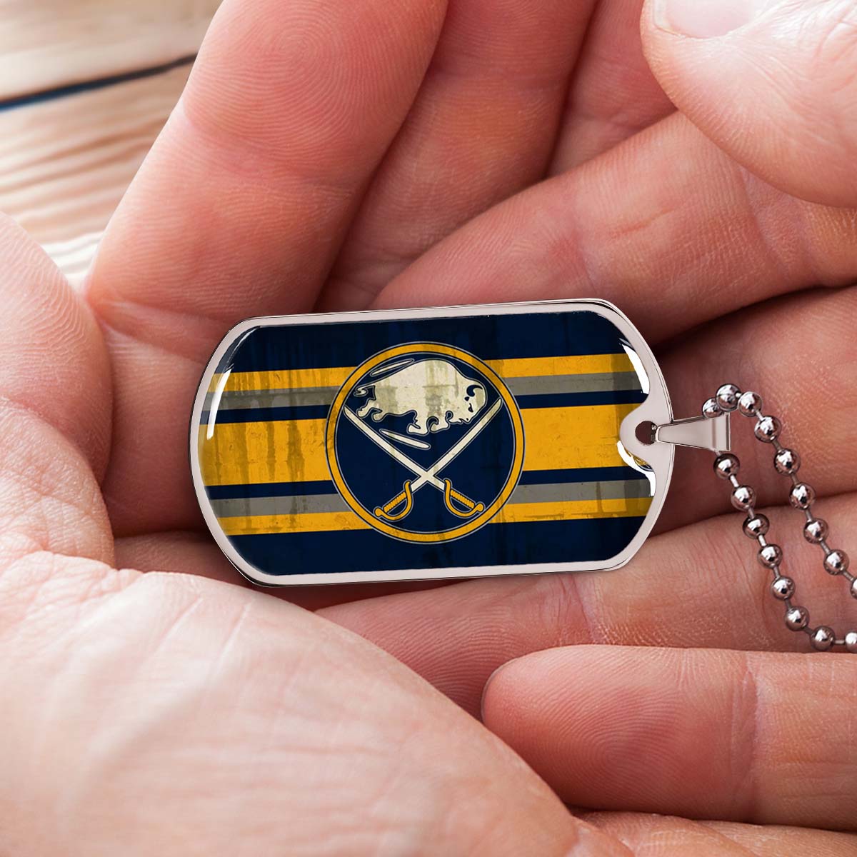 Hockey Dog Tag Necklace - HKD012 - Buffalo Sabres - Military Ball Chain