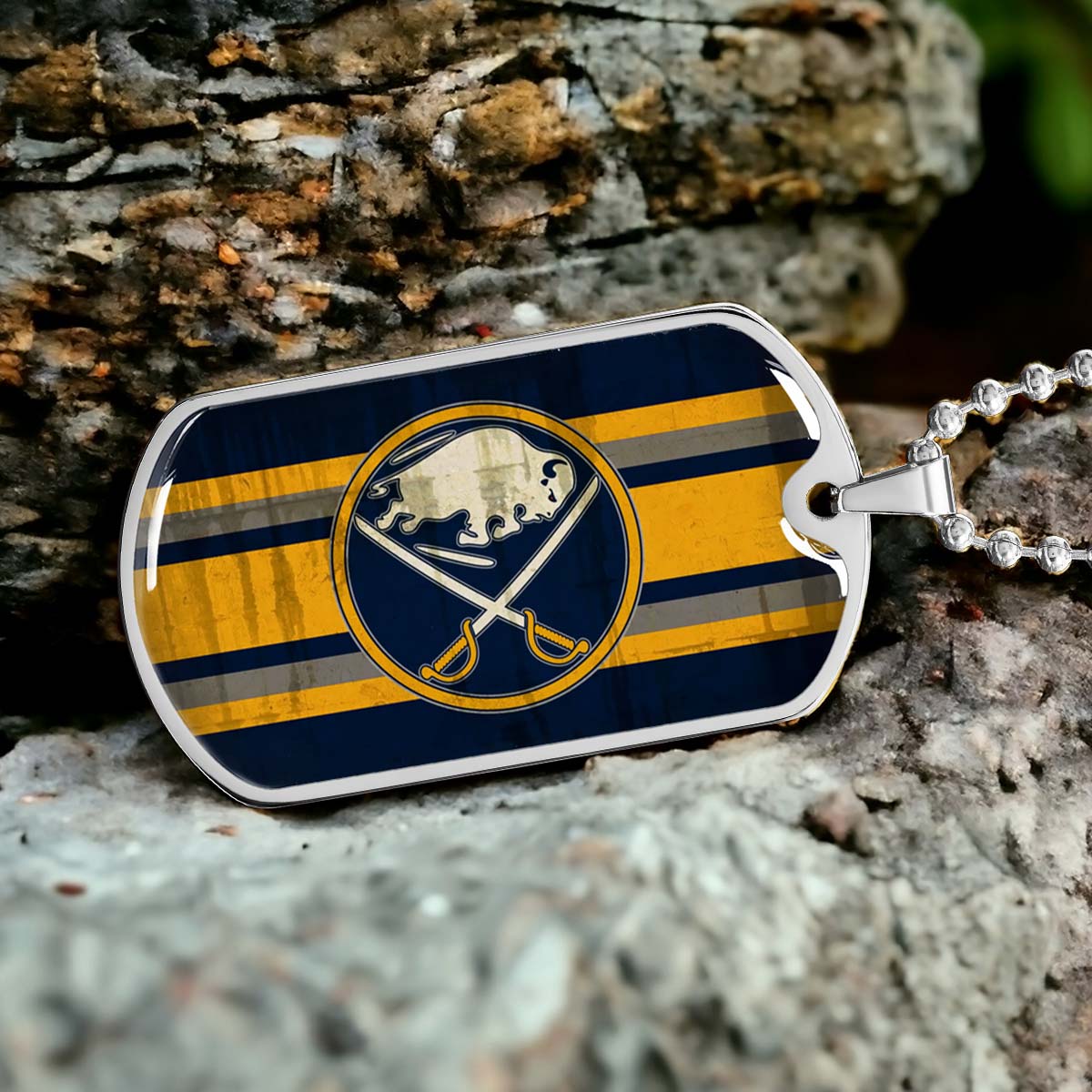 Hockey Dog Tag Necklace - HKD012 - Buffalo Sabres - Military Ball Chain