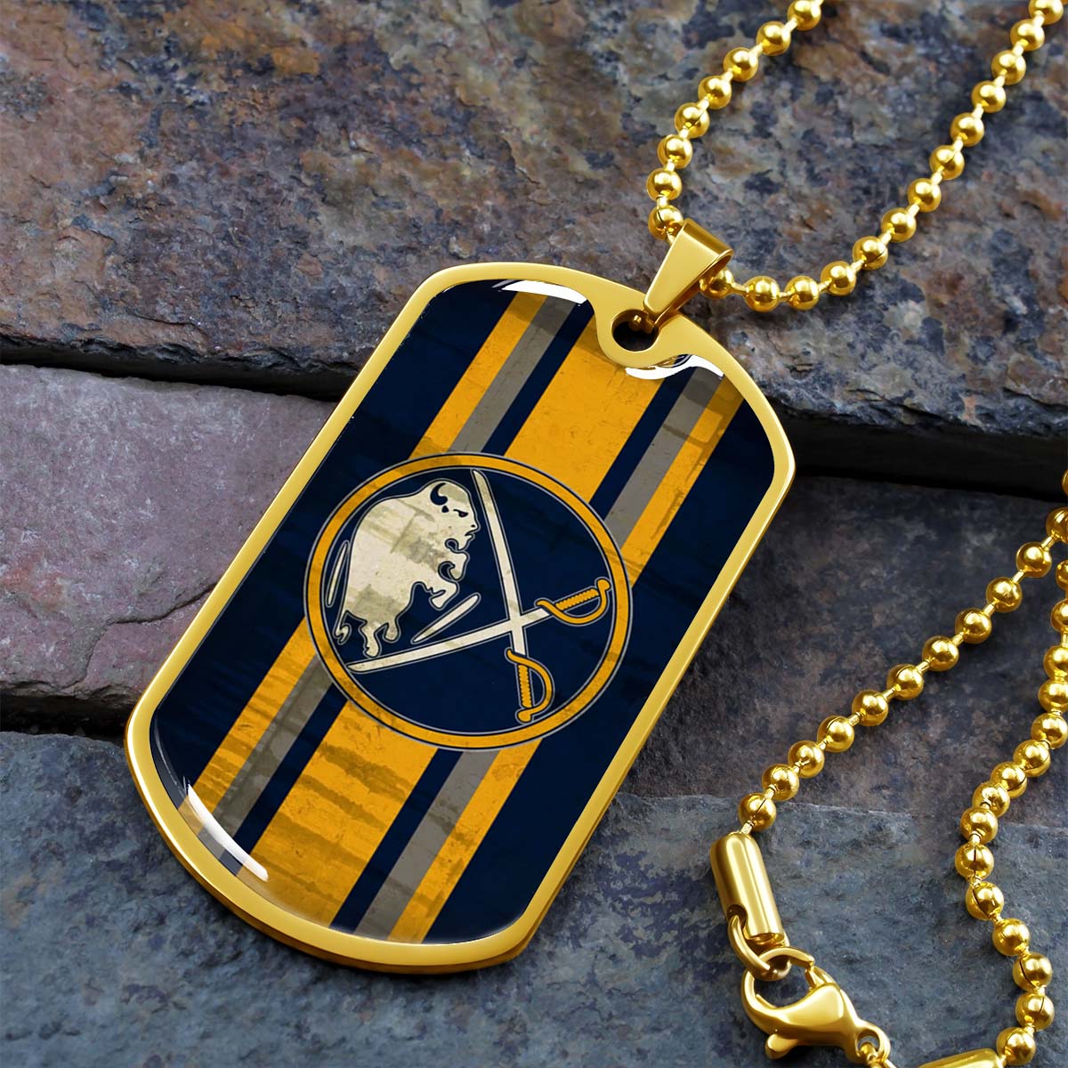 Hockey Dog Tag Necklace - HKD012 - Buffalo Sabres - Military Ball Chain