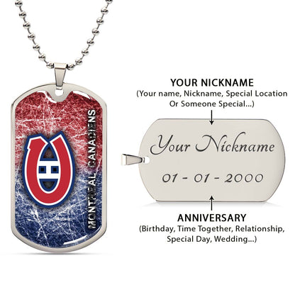 Hockey Dog Tag Necklace - HKD013 - Montreal Canadiens - Military Ball Chain