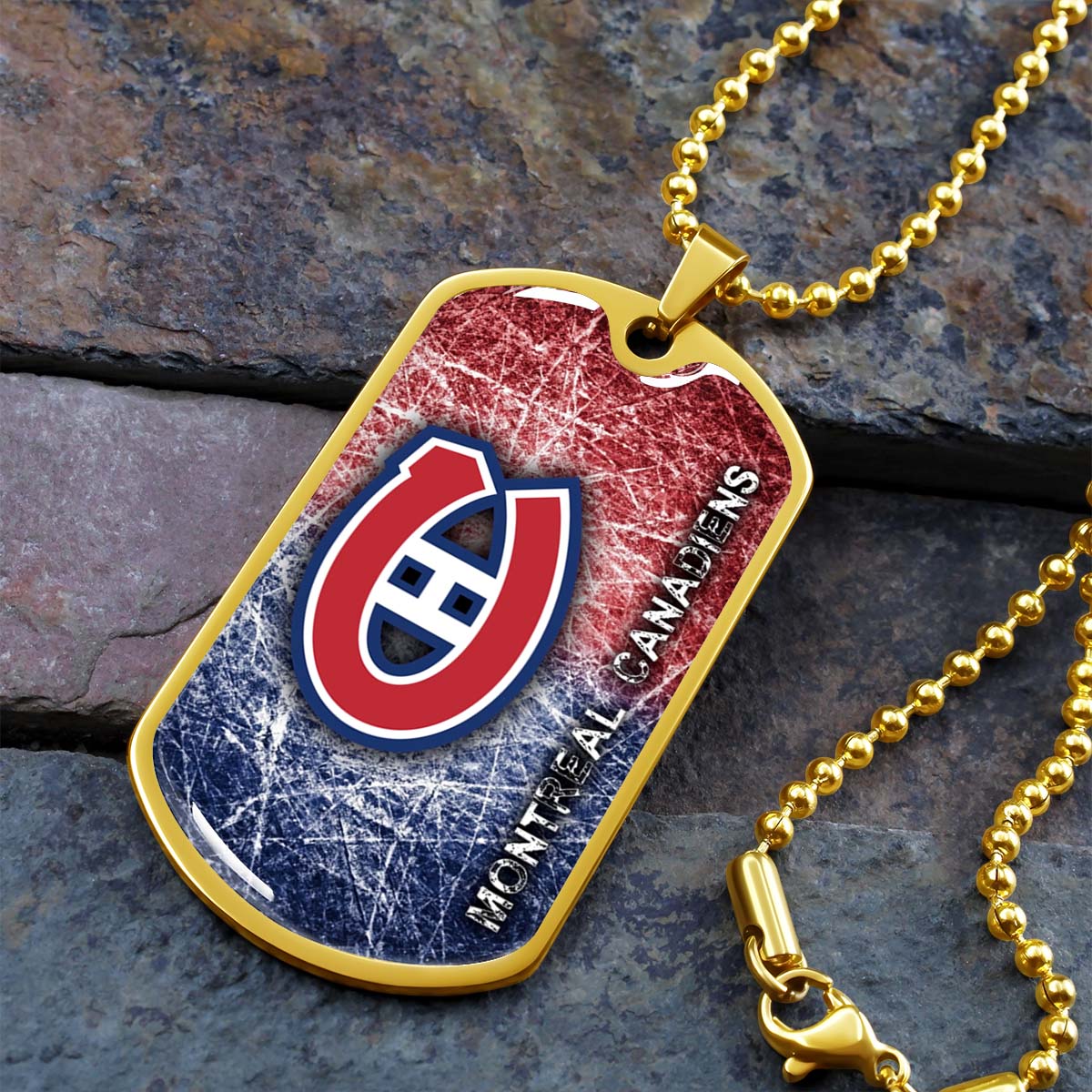 Hockey Dog Tag Necklace - HKD013 - Montreal Canadiens - Military Ball Chain