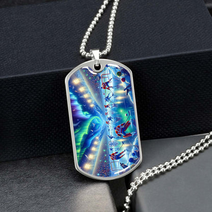 Hockey Dog Tag Necklace - HKD017 - Spectacular Northern Lights NHL Game - Military Ball Chain