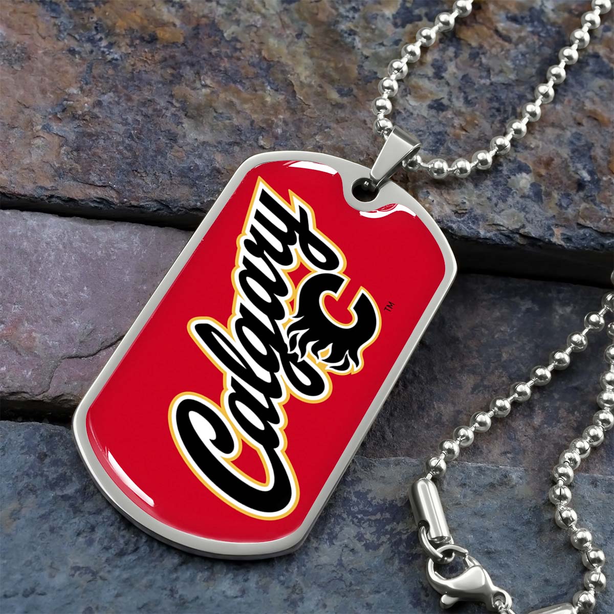 Hockey Dog Tag Necklace - HKD021 - Calgary Flames Sports - Military Ball Chain