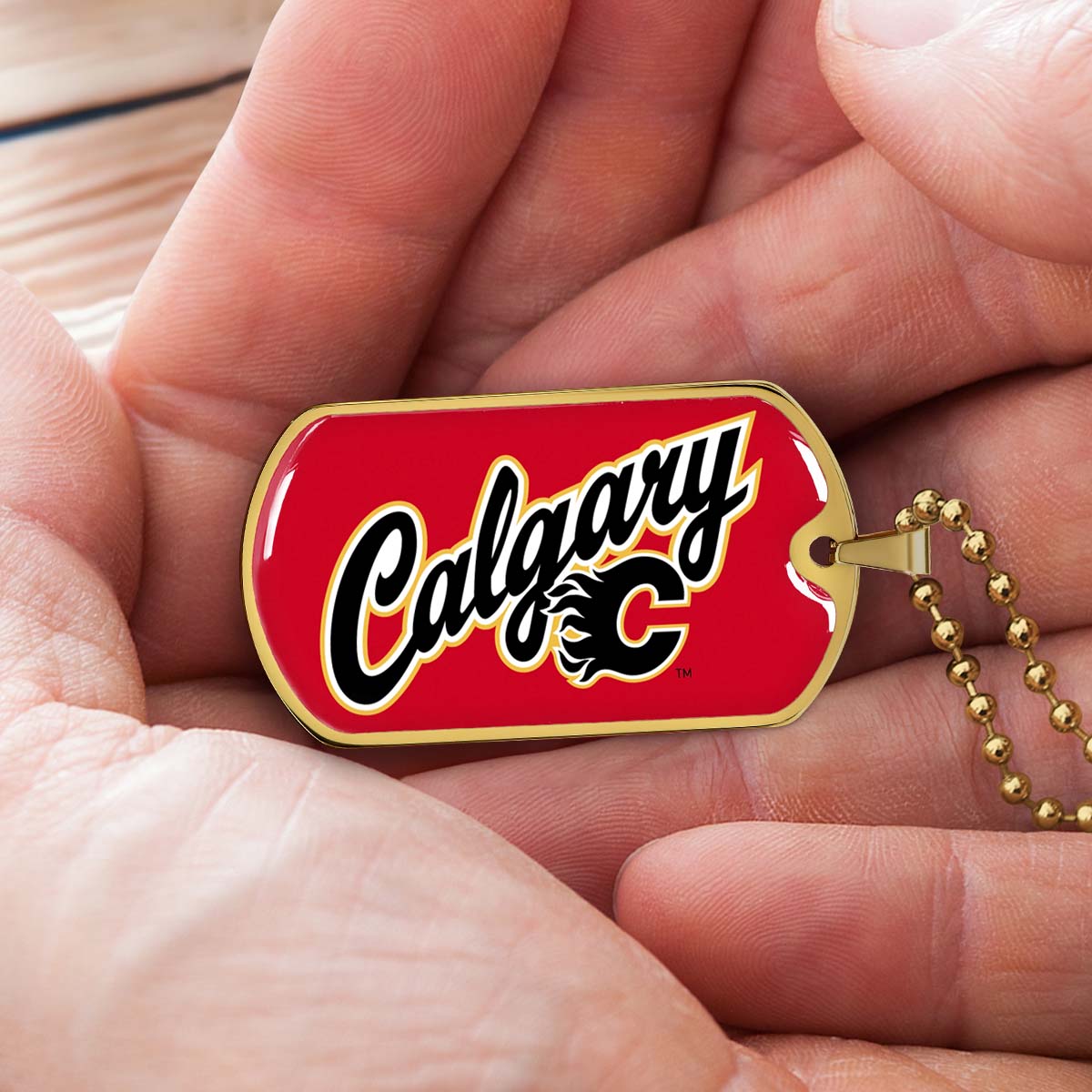 Hockey Dog Tag Necklace - HKD021 - Calgary Flames Sports - Military Ball Chain