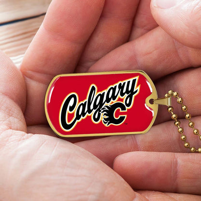 Hockey Dog Tag Necklace - HKD021 - Calgary Flames Sports - Military Ball Chain