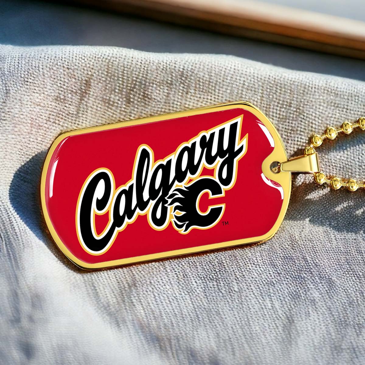 Hockey Dog Tag Necklace - HKD021 - Calgary Flames Sports - Military Ball Chain