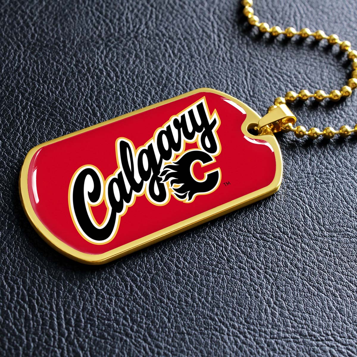 Hockey Dog Tag Necklace - HKD021 - Calgary Flames Sports - Military Ball Chain